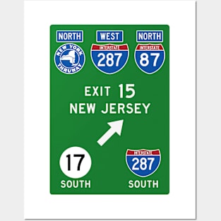 New York Thruway Northbound Exit 15: Route 17 Interstate 287 to New Jersey Posters and Art